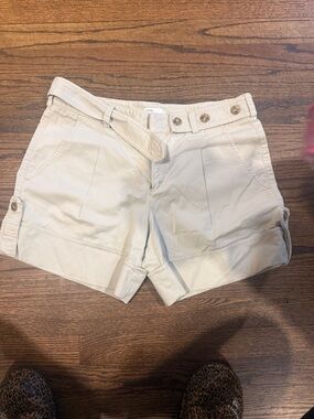 Vince Cream Belted High-Waist Bermuda Shorts